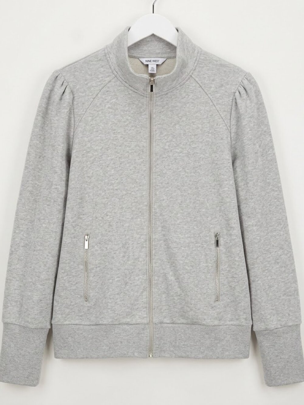 Nine West Gray Bomber Jacket with Ribbed Cuffs